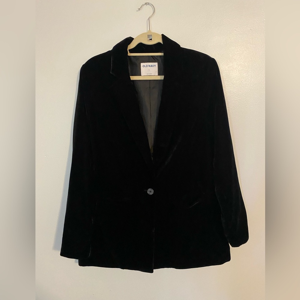 Old navy black velvet velour blazer large